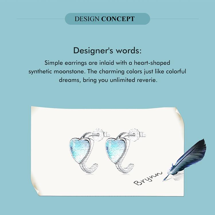 WOSTU Серьги-гвоздики из стерлингового серебра 925 пробы в форме сердца с синтетическим лунным камнем для женщин, серьги-гвоздики оригинального дизайна, ювелирные изделия