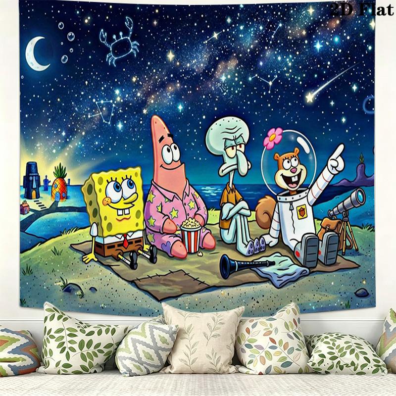 SquarePants Wall Tapestry Aesthetic Wall Hanging Printed Fabric Blanket Decorative Tapestries for Bedroom Living Room Home Decor