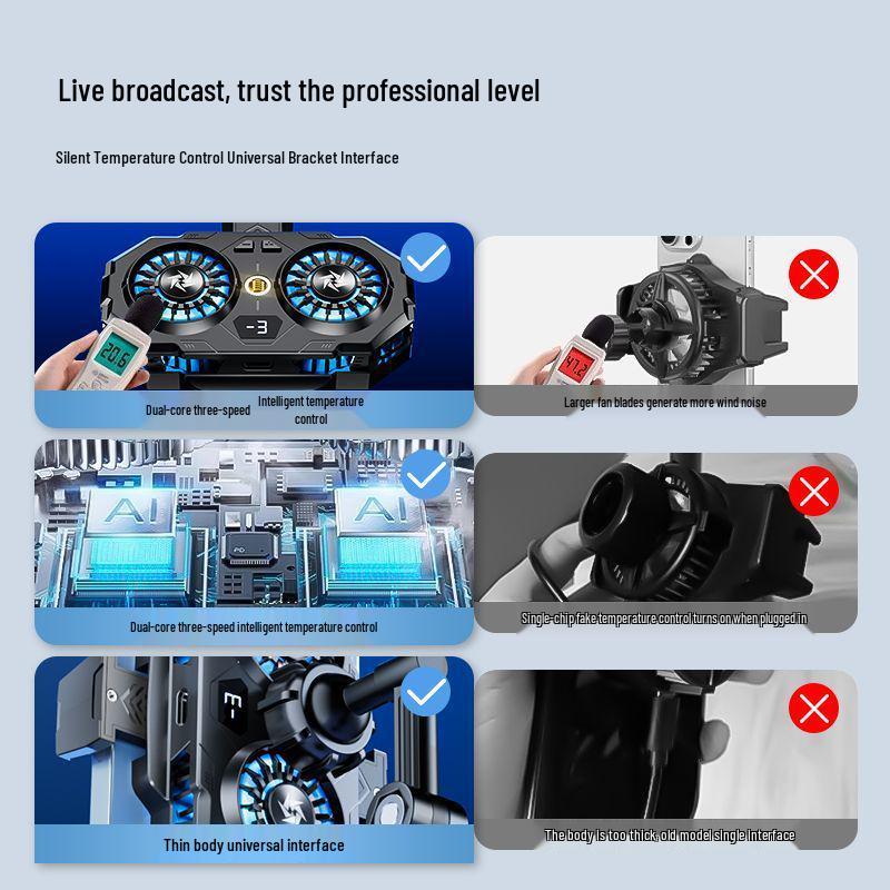 Dual-Core Mobile Phone Cooler with Overclocking and Semiconductor Refrigeration for Live Streaming