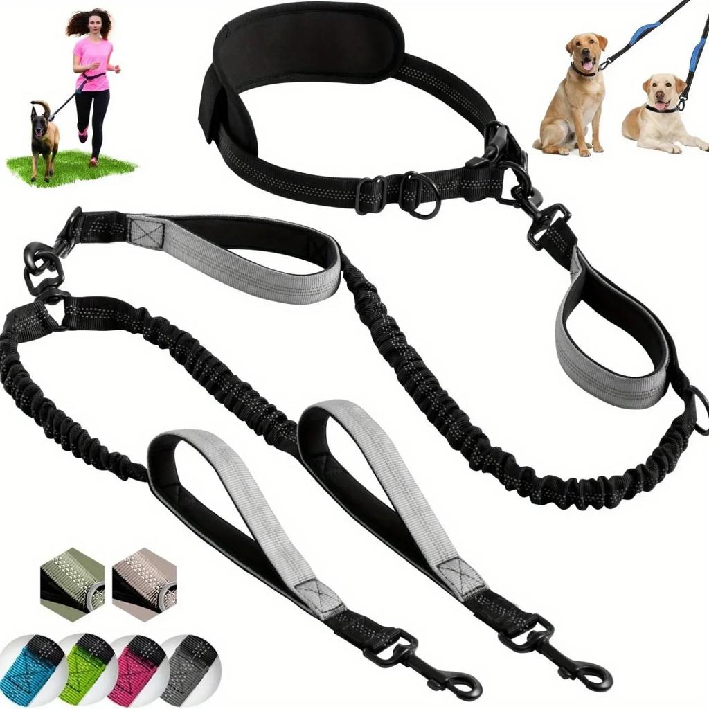 Reflective Double Dog Leash With Thickened Handles Medium-sized Large Dog Training Jogging And Running Pet Supplies Pet Leash