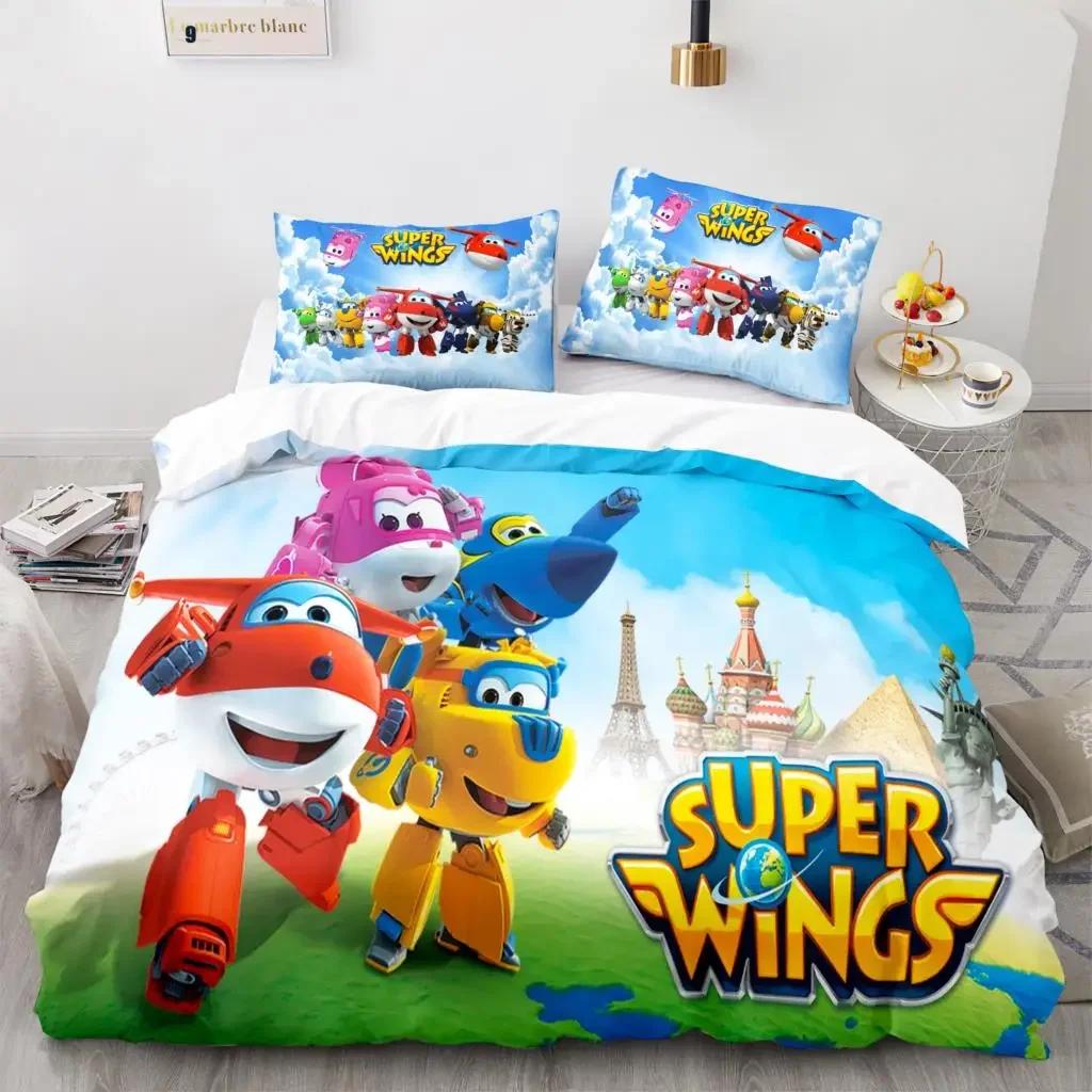 Постельное белье Super Wings Покрывало Односпальное Двуспальное Полный Квин Кинг Размер Игра Super Wings Комплект постельного белья Детская Комната Ребенка Пододеяльник 05