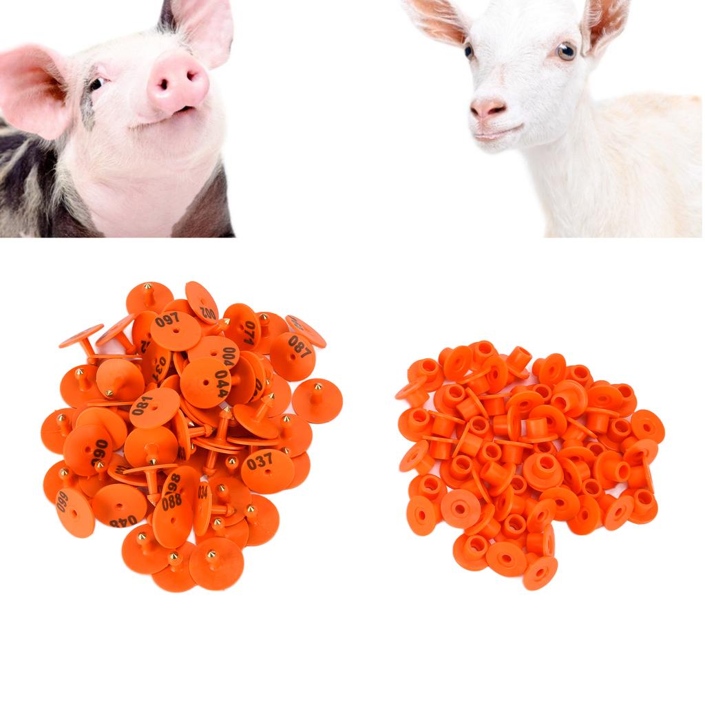 100 шт. ушных бирок для скота, анти-падение свиней, круглая ушная бирка с номером для лис, свиней, овец, оранжевого цвета