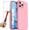 Phone Case - Silicone - for iPhone 14 Pro - Pink - Ultra-thin - 2 Tempered Glasses