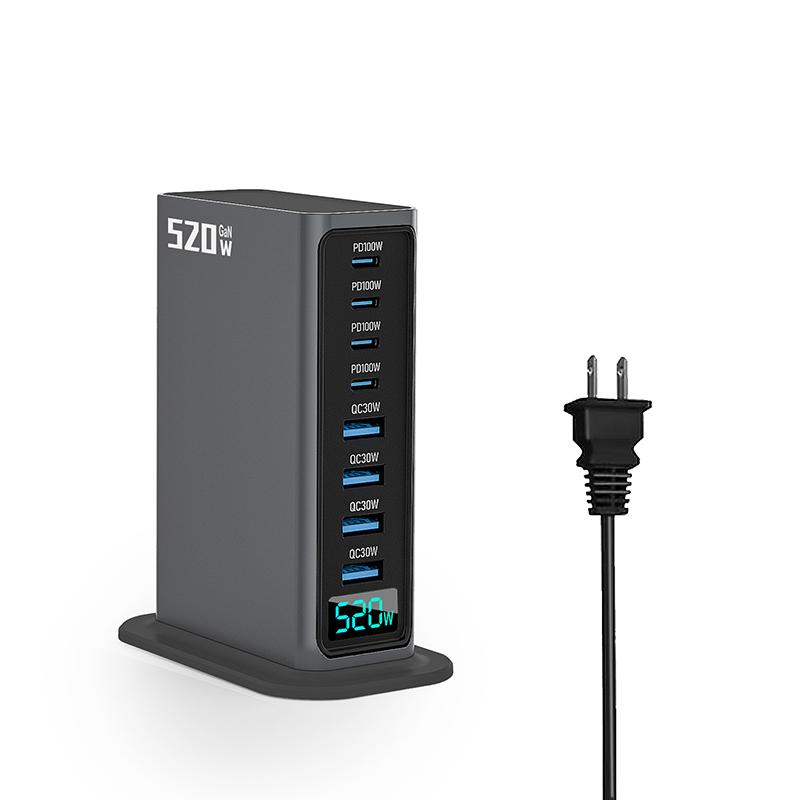 520 Вт 8-портовое настольное зарядное устройство для телефона, ноутбука, планшета со светодиодным дисплеем мощности, адаптер питания для быстрой зарядки PD для компьютера, ПК, для iPhone