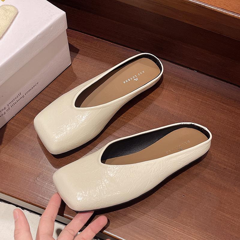 Модные корейские крутые шлепанцы на толстом каблуке для женщин 2025 весна новинка удобная мягкая подошва закрывающая ногу сумка на голову и половина шлепанцы женские балетки