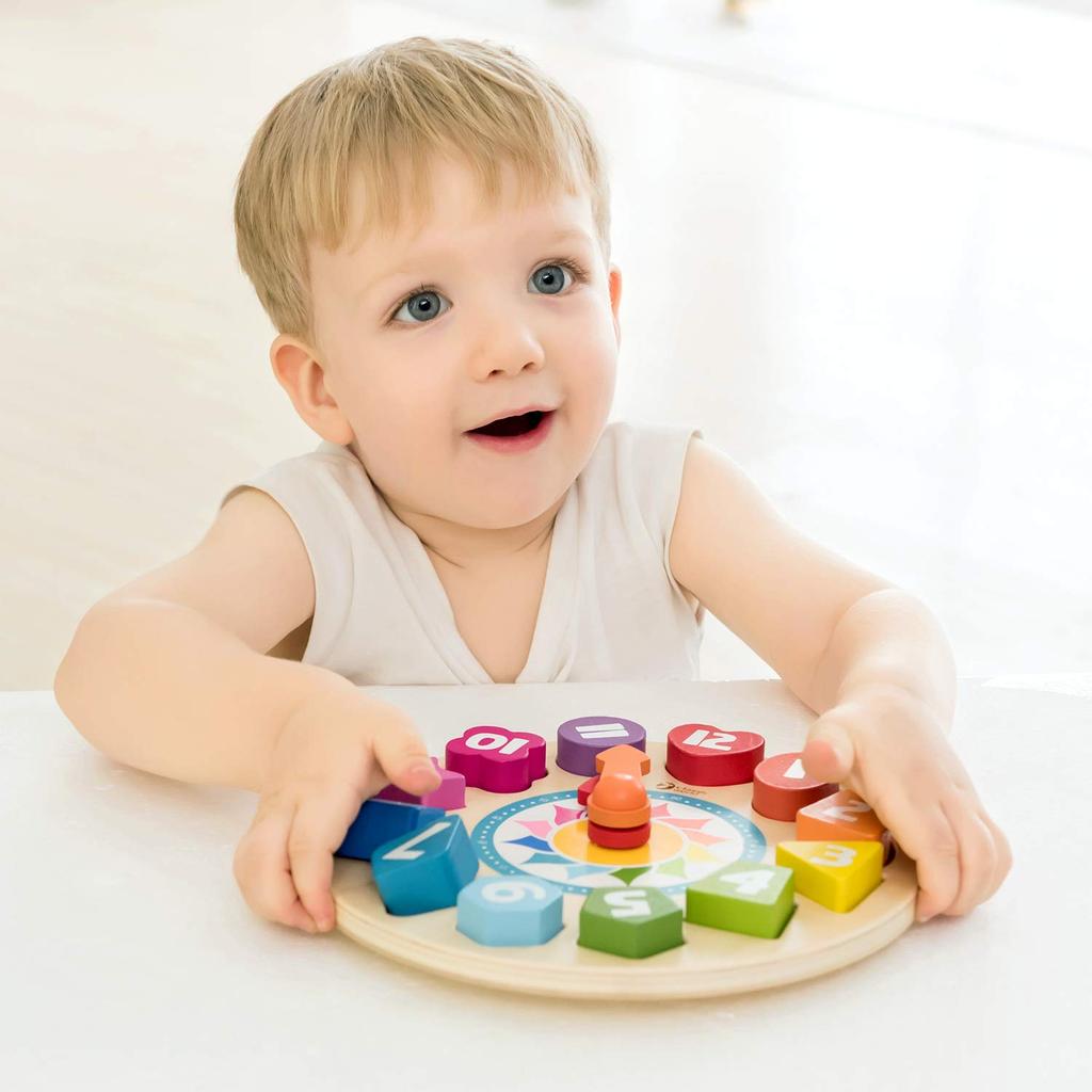 Классический мир Классический мир Tick Tock Clock Обучающие часы Игрушечные часы с изображением времени и цифр Головоломка из дерева Обучающие игрушки для детей 3 лет (CL3655)