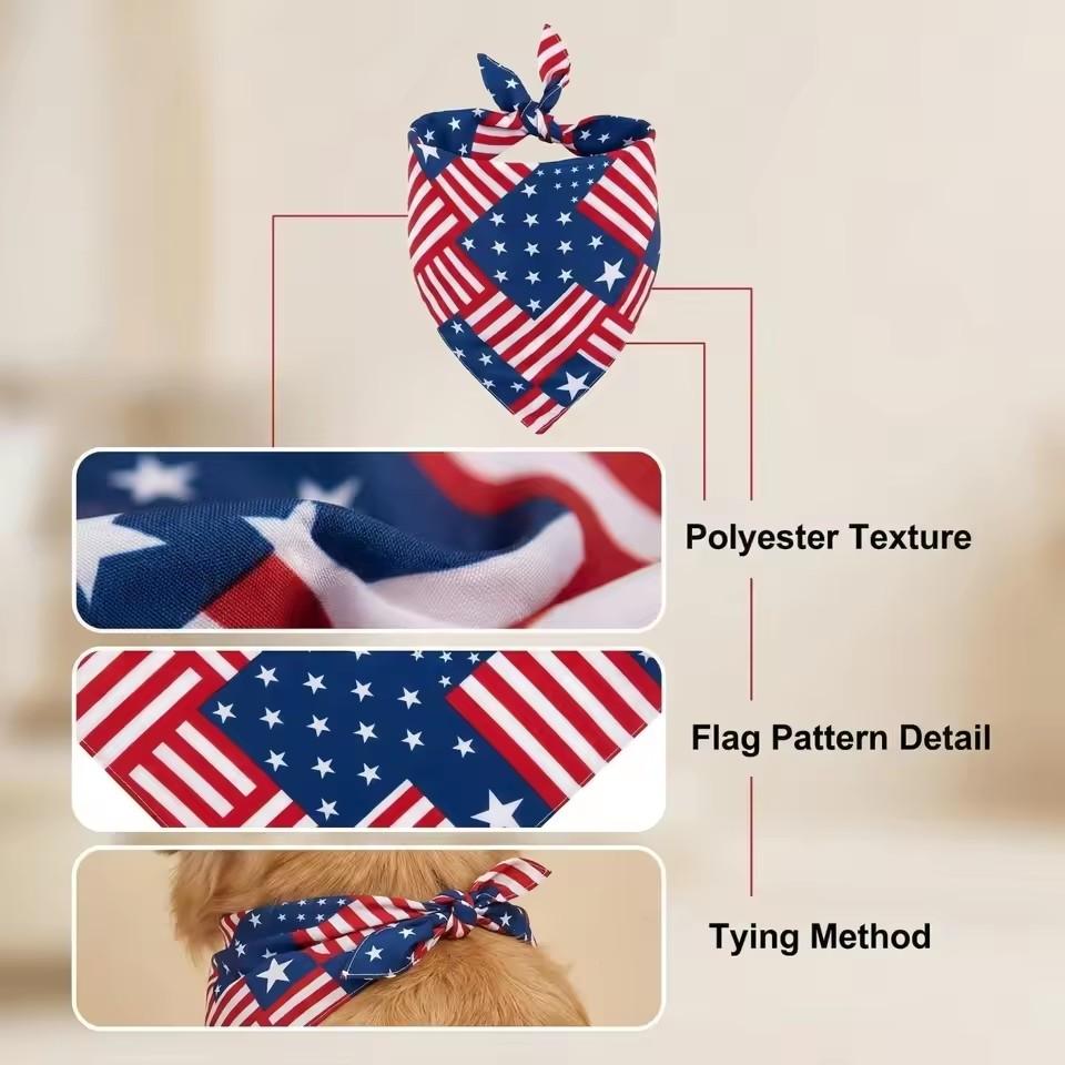 Red White Blue Pet Bandana Reusable Washable Dog Scarf for Independence Day Holiday Party Pet Accessories