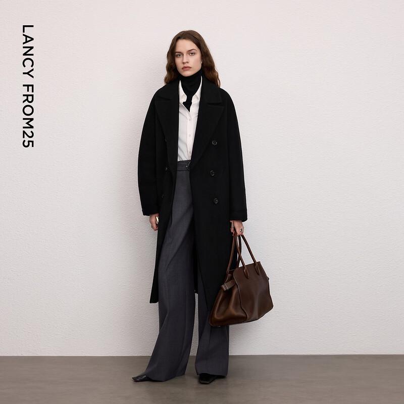 LANGZI Women's Vintage Double-Breasted Wool Coat