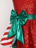 Kids Girls Sequins Christmas Dress Xmas New Year Dress Big Bow Stripe Stage Performance Santa Clause Party Dancewear