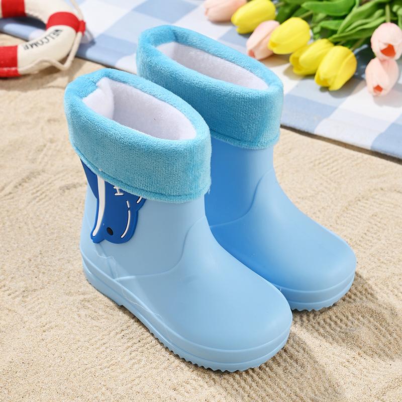 Children's rain boots cute cartoon boys and girls kindergarten waterproof baby rubber shoes non-slip rain shoes fleece warm water shoes