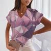 Летняя трендовая футболка с V-образным вырезом, уличный стиль, модная женская свободная мода, индивидуальный геометрический узор, топ с короткими рукавами