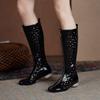 Летние сапоги Krazing Pot из микрофибры с круглым носком, модные летние сапоги с полыми украшениями, высокие сапоги до бедра