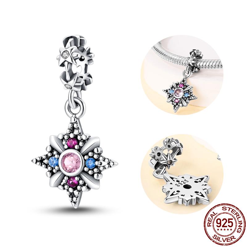 925 Silver Classic Purple Retro Heart Shape Lotus Angel Pattern Charms Beads Fit 3mm Original Bracelet DIY Jewelry Gift