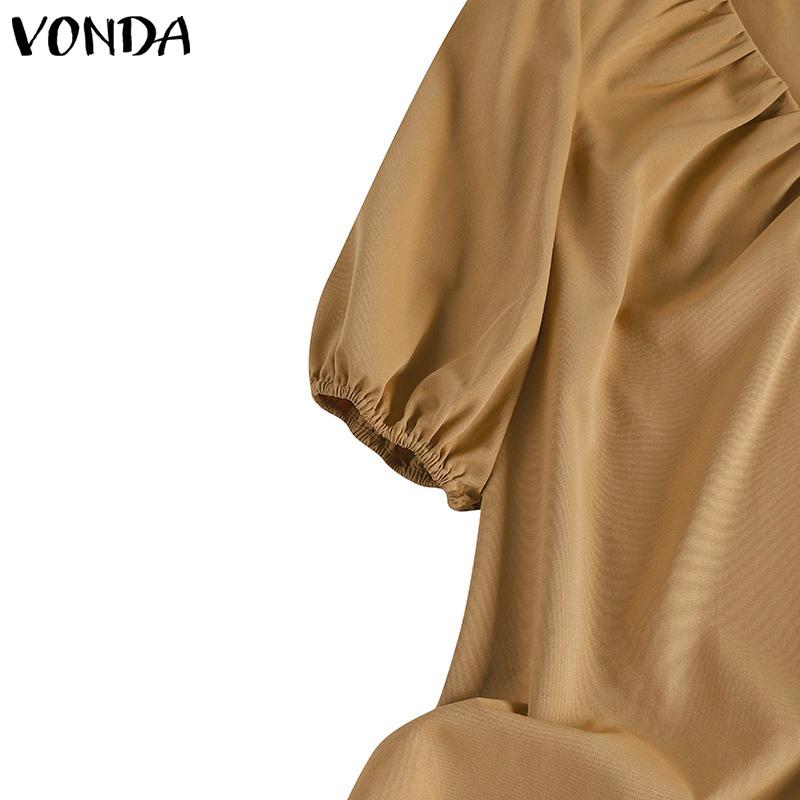 VONDA Women Summer V-Neck Puff Short Sleeve Blouses