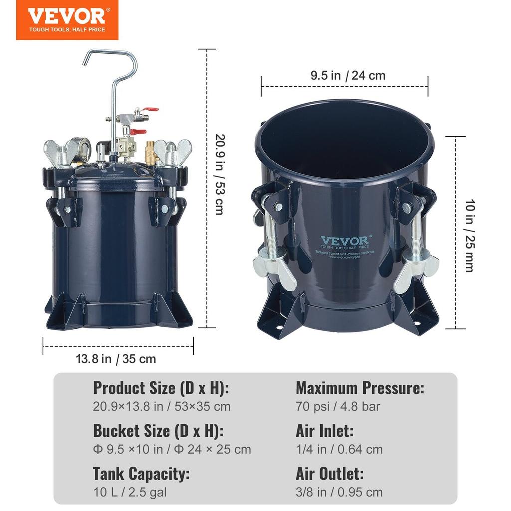 Spray Paint Pressure Pot Tank, 10L/2.5gal Air Paint Pressure Pot, Metal Rack & Leak Repair Sealant for Industry Home Decor Architecture Construction