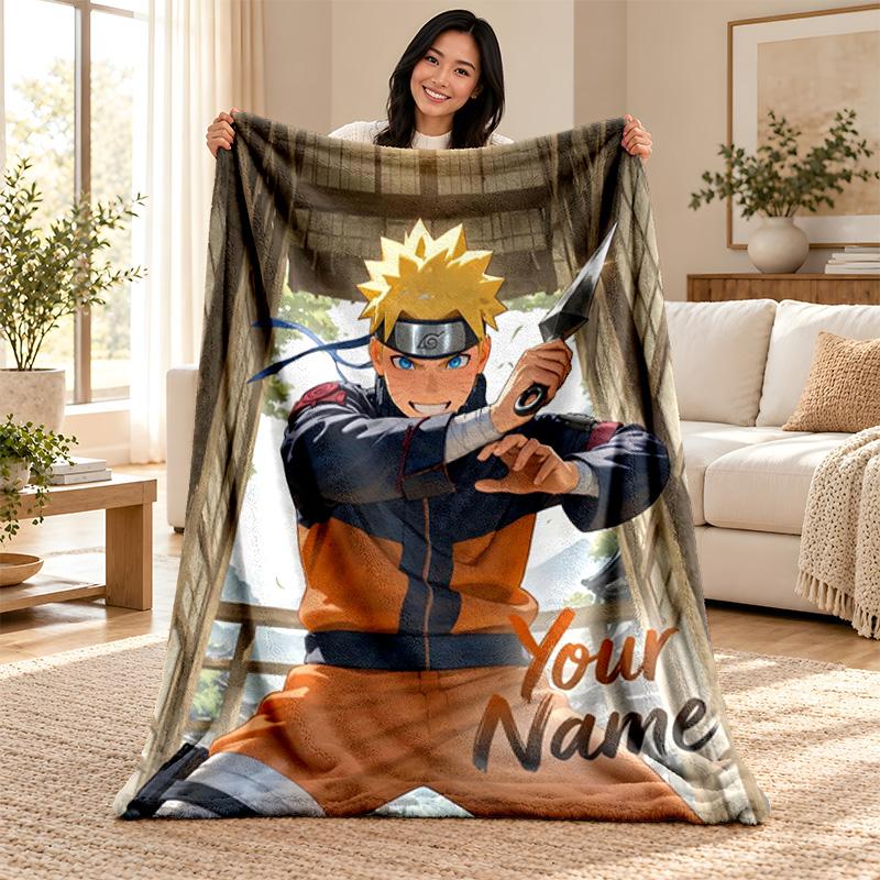 Naruto Custom Name Fleece Blanket Personalized Soft Cozy Throw Blanket Customized Gift for Birthday Christmas