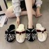 Fashion Zapatos Fashion Cute Women's Cotton Slippers 2025 Winter New Round Toe Flat Shoes Simple Bow Woman Shoes Chanclas De Mujer