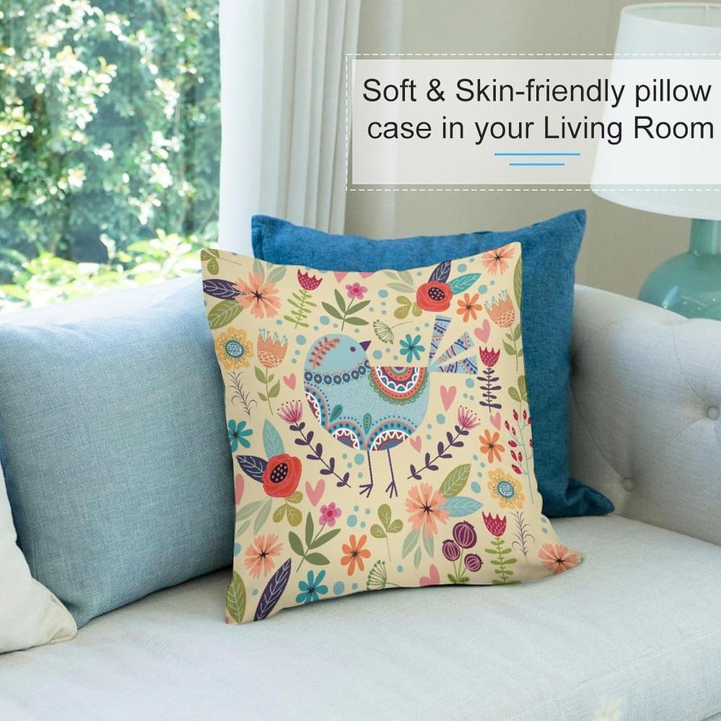 Catoon Bird Short Velvet Throw Pillow Covers 18x18 Double Sided with Zipper Decorative Pillows for Couch Cushion Sofa Outdoor