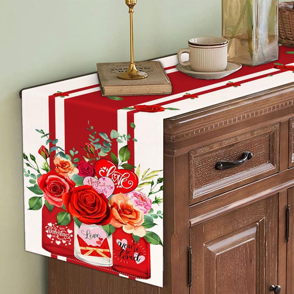 Valentine's Day Tablecloth Washable Table Cover Soft Table Cloth Stain Resistant Perfect for Kitchen Dinner Picnic