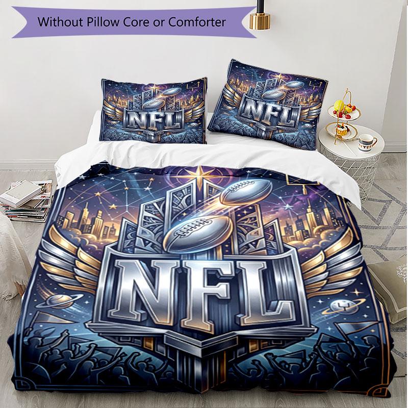 3pcs Duvet Cover Set (1*Duvet Cover + 2*Pillowcase, Without Core), NFL Print Soft All‑Season Bedding Set, Home Bedroom Decor Gift