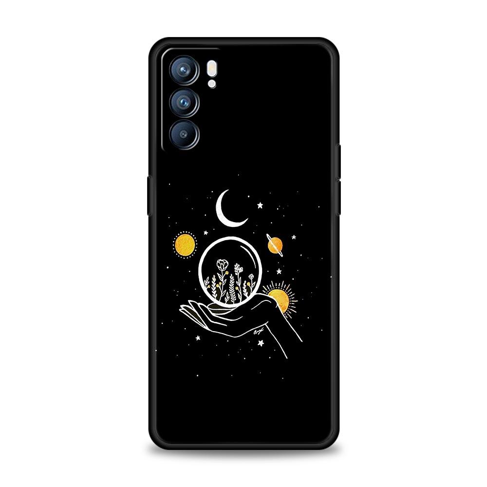 Case For Oppo Find X6 Pro X5 A54 A53 A52 A9 A15 A95 A17 A74 A57 A31 Reno8 Reno7 Reno6 Pro 5G Cover Simplicity Line Art Sun Moon