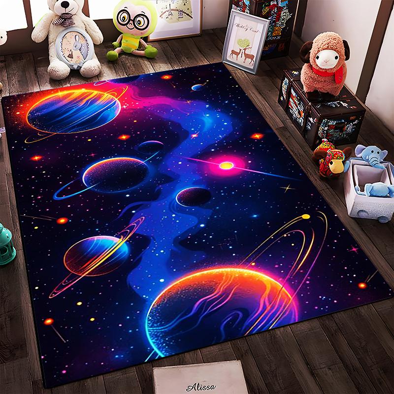 "Colorful Galaxy Planets Carpet, Nebula Space Themed Floor Mat Decor" Suitable for use as an anti-slip for living room bedroom sofas