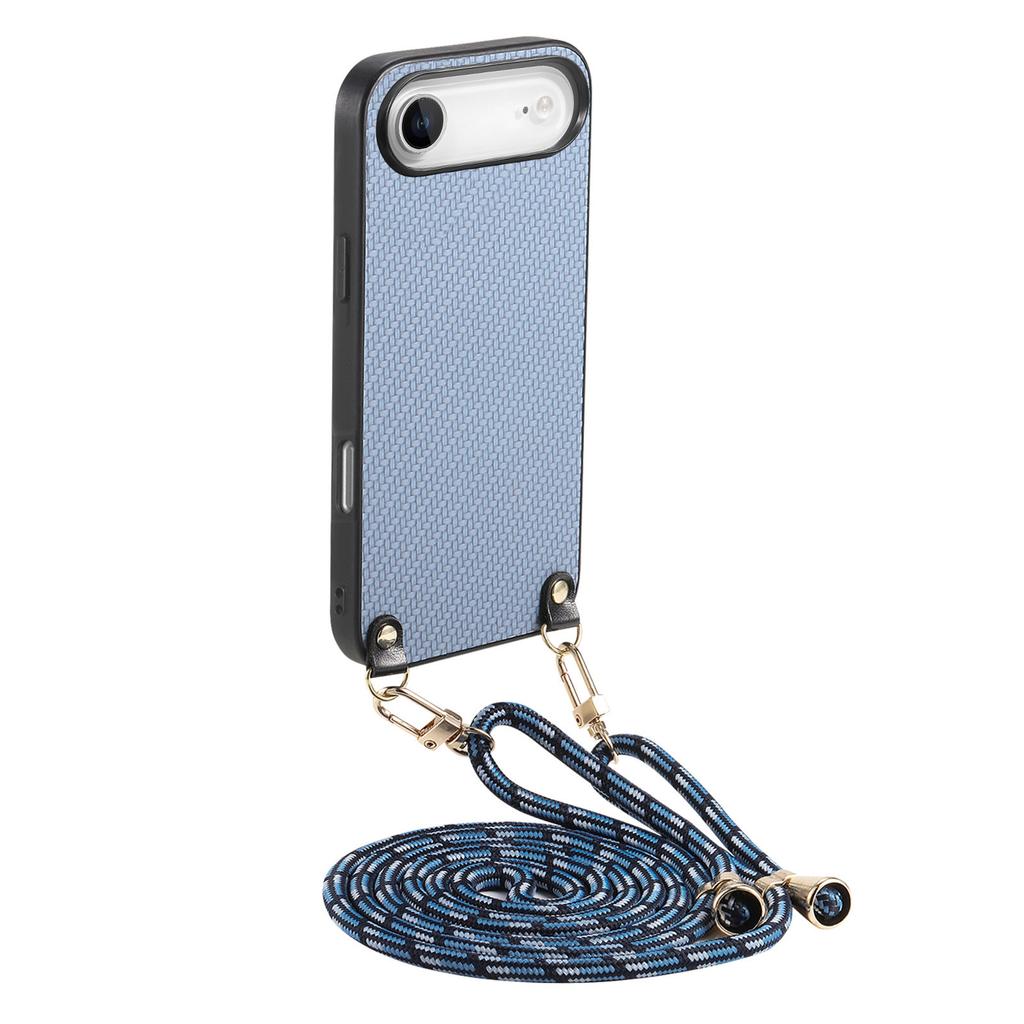 For iPhone Air Case Carbon Fiber Texture PU+PC+TPU Anti Drop Phone Cover with Crossbody Lanyard