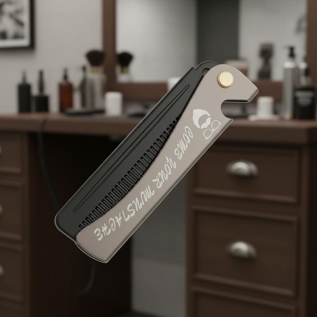Foldable metal beard comb with opener for men