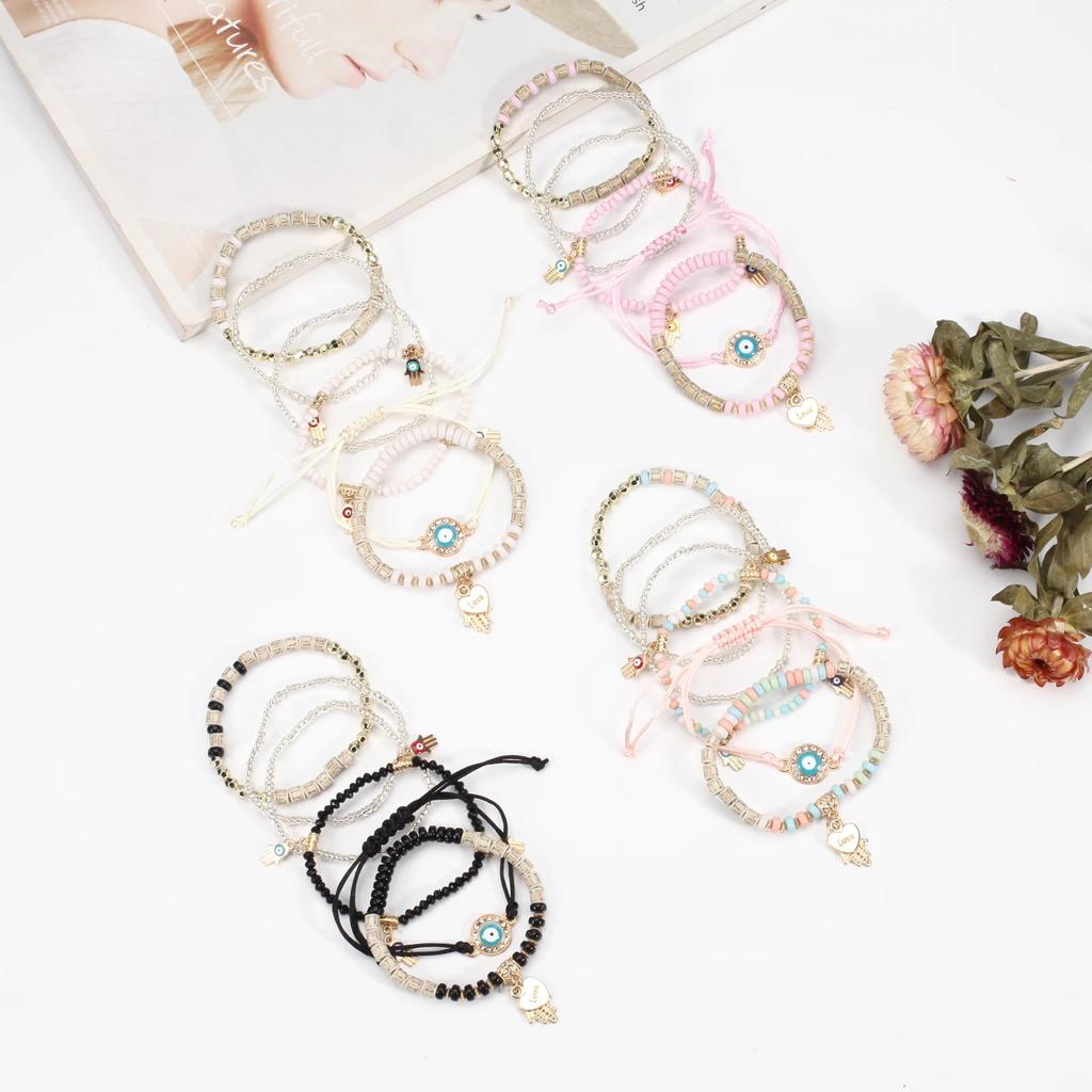 Штабелируемые женские браслеты с большими глазами, многослойный эластичный браслет из бисера BohemianEvil в стиле хиппи