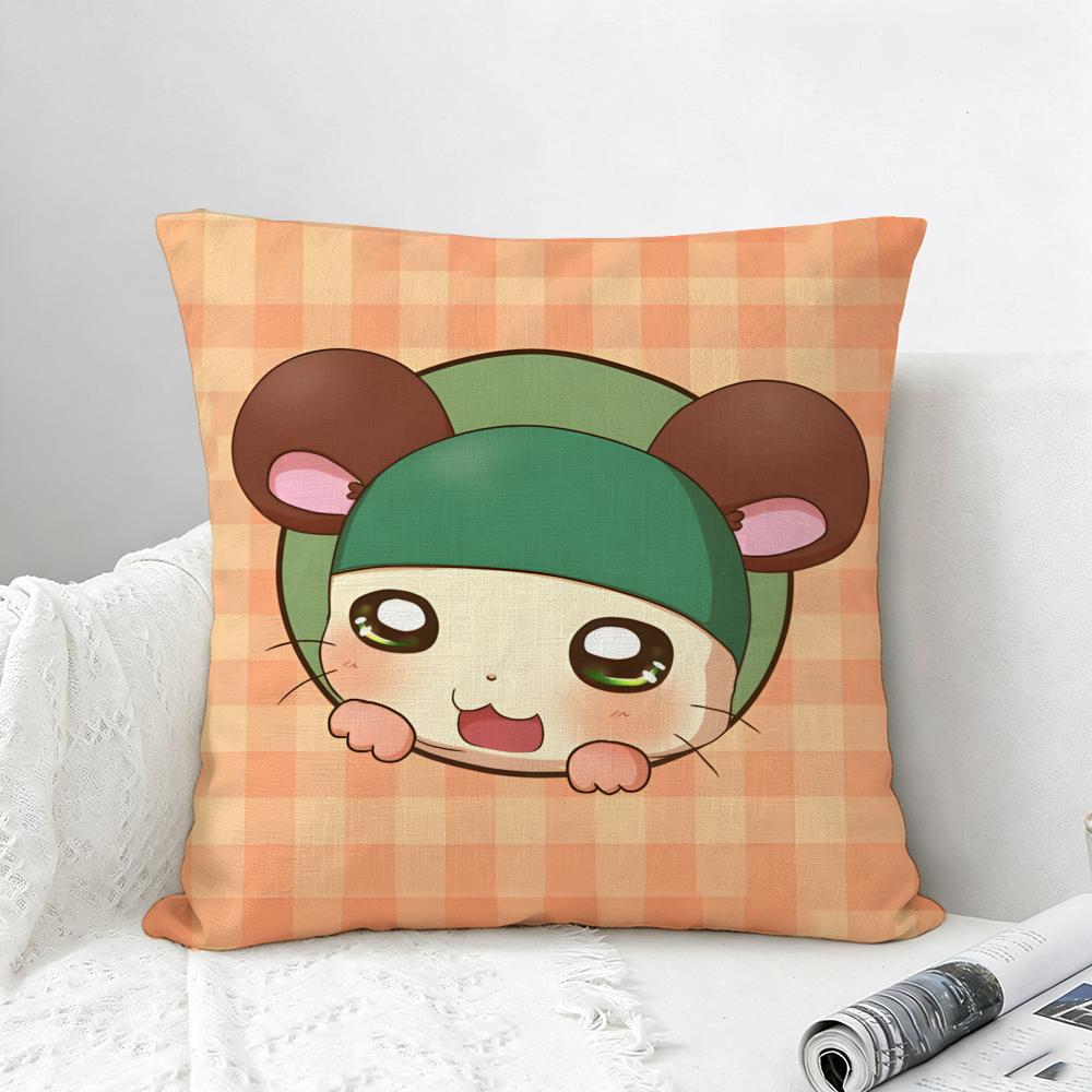 Anime Hamtaro Cushion Cover Natural Linen Pillowcase Set AllinOne Decor for Sofa Bedroom Chair