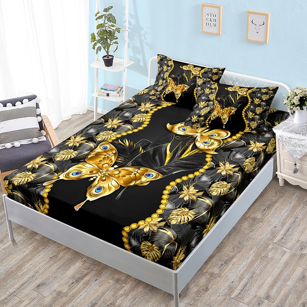 Butterfly Flower Kit, Bed Hat Three-Piece Set, Bed Cover, Pillowcase, Mattress Protective Cover.