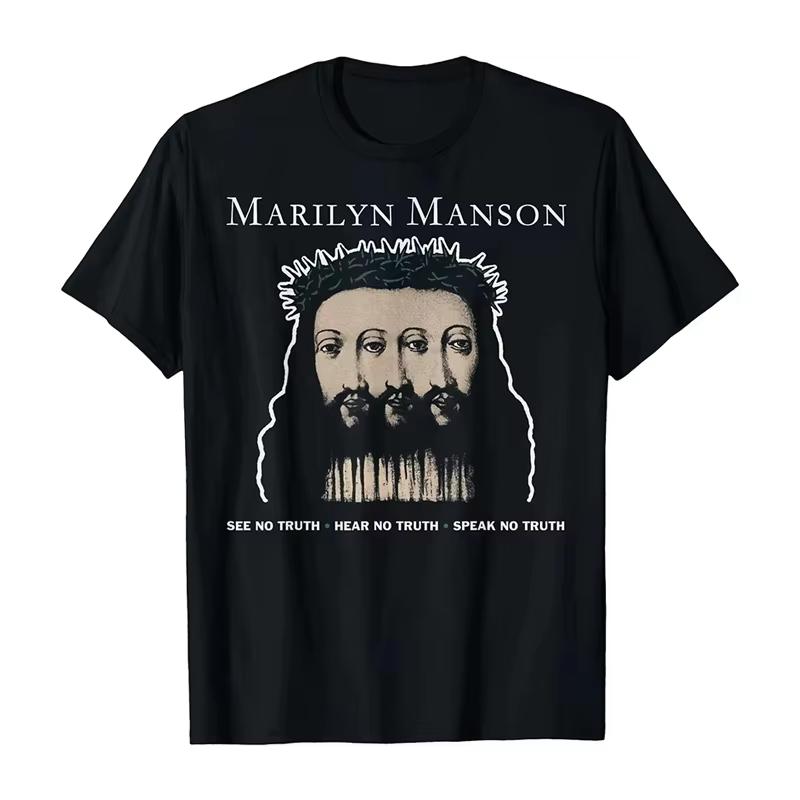2025 New Marilyn Manson Rock American Retro Fashion Casual High Quality Men's and Women's Cotton Crewneck T-shirt Summer