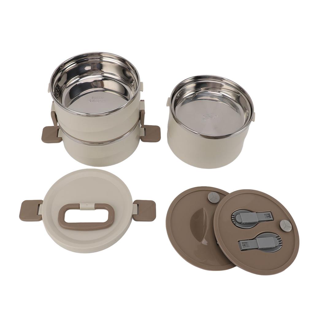 Stackable Lunch Box 304 Stainless Steel 3 Layers Leakage Proof Round Insulated Food Container for Work School Travel