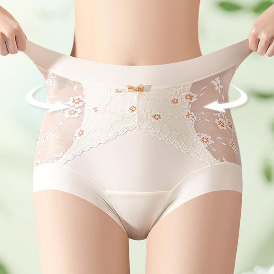 Женское Нижнее Белье с Высокой Талией Женские Сексуальные Кружевные Ледяные Шелковые Трусы Полное Покрытие Дышащие Мягкие Эластичные Слипы