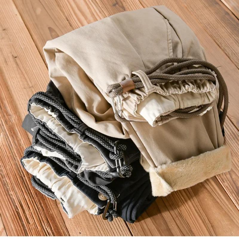 Осенне-зимние модные мужские брюки, повседневные брюки-карго, флисовые толстые теплые брюки с эластичной резинкой на талии и молодежным поясом