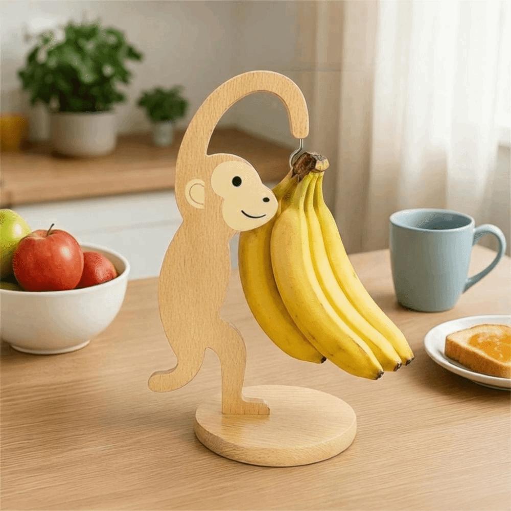 Wooden Material Wooden Banana Hanger Monkey Shape Banana Holder Household Organizer