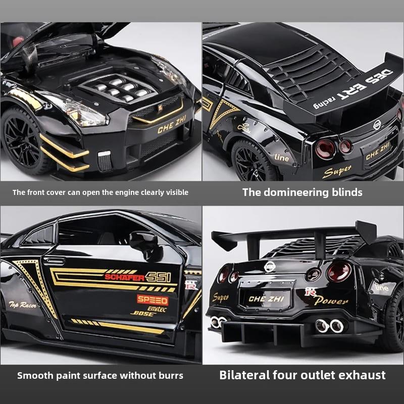 Новый 1:24 крутых спортивных автомобиля GTR, литые игрушечные модели из цинкового сплава, высокая имитация звука и света, коллекция детских игрушек для мальчиков, подарок