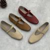 Genuine Leather Flat Pointed-toe Women's Shoes Casual Soft-soled One-line Shoes with Mary Jane Velcro Soft Cowhide Single Shoes