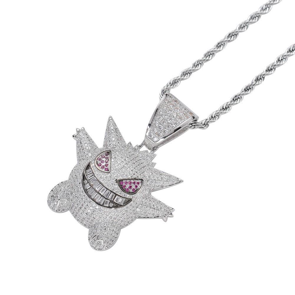 Full Diamond Gengar Pendant Necklace: Hip Hop Jewelry for Stylish Couples - Unisex Street Style Accessory