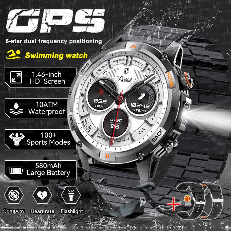 Новая умная часы с GPS-картой, навигацией, AMOLED-экраном, водонепроницаемостью 10 ATM, компасом, фонариком, поддержкой звонков по Bluetooth, для мужчин