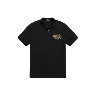 Polo SS24 Pattern Printed Crew Neck Slim Fit Short Sleeve Polo Shirt Men tops Black MNPOKNI1N822583-001