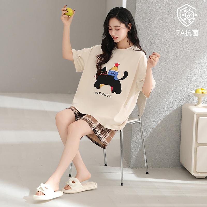 Pabonu pure cotton new cat printed short sleeved fashionable women's home wear fd