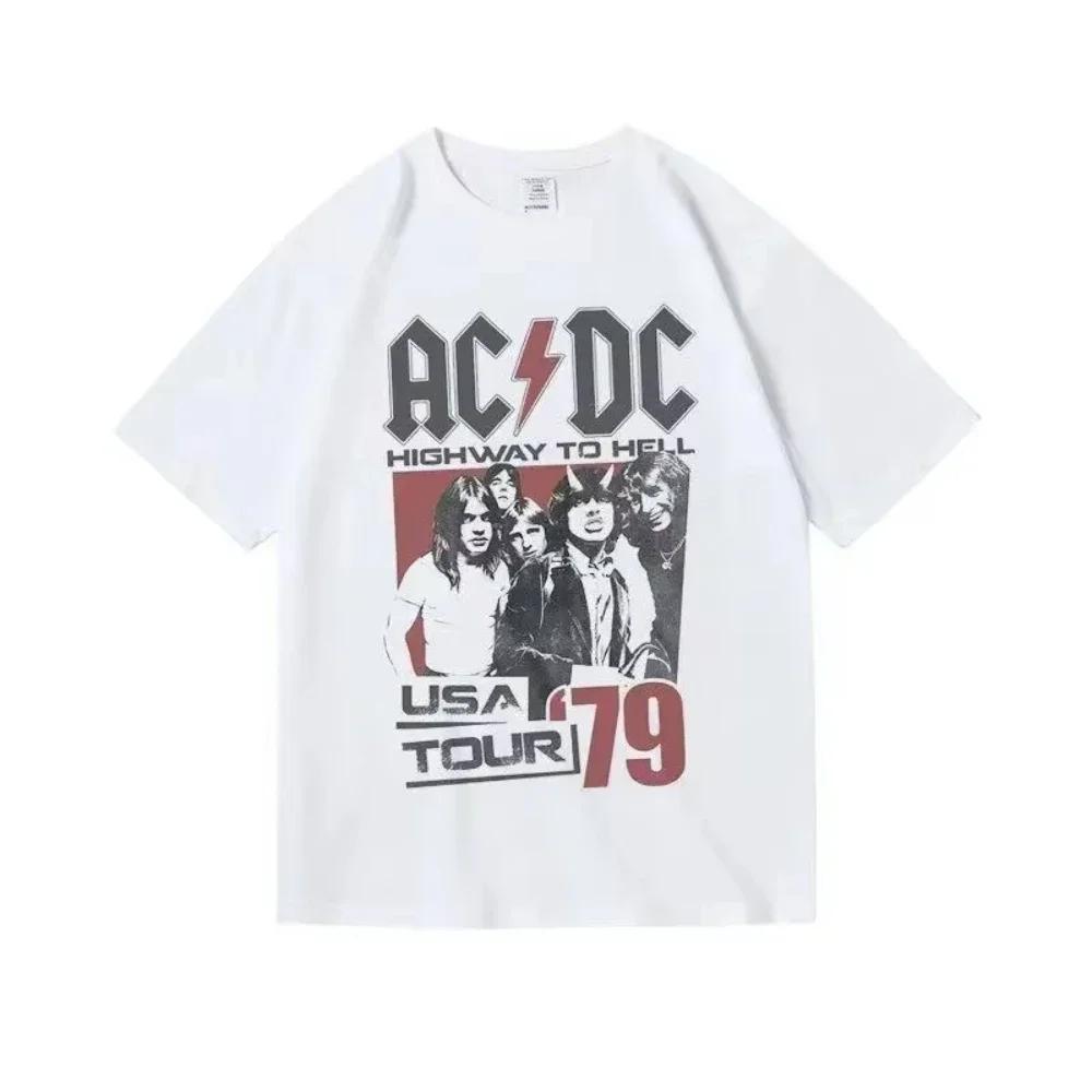 Новая Хлопковая Футболка с Принтом Рок-Группы AC/DC Певец Женская Мужская Высокое Качество Круглый Вырез Дышащая Y2K Короткий Рукав 2026 Топ для Фанатов
