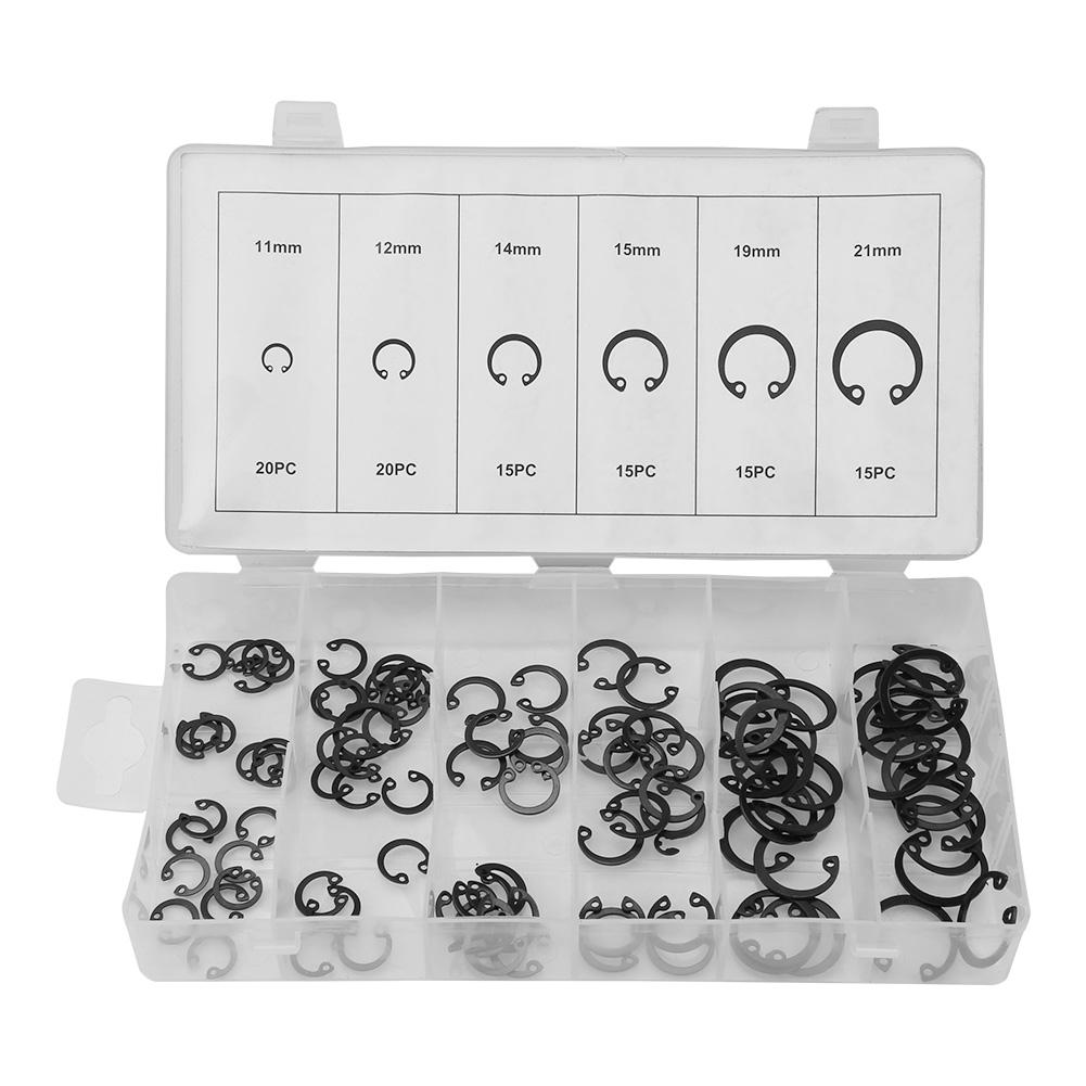 100pcs Black C Clips Snap Circlip Clip Shop Assortment Internal External Lock Retaining Kit for Industrial Fasteners 11mm - 21mm 6 Sizes with Box