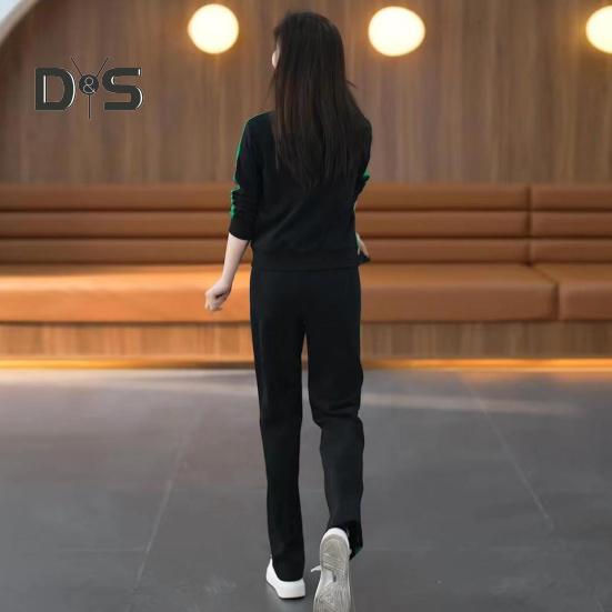 2 шт./компл. комплект женской спортивной одежды с длинными рукавами, соответствующие цветам, толстовка с воротником-стойкой и эластичной резинкой на талии, широкие брюки, спортивная одежда, повседневная одежда