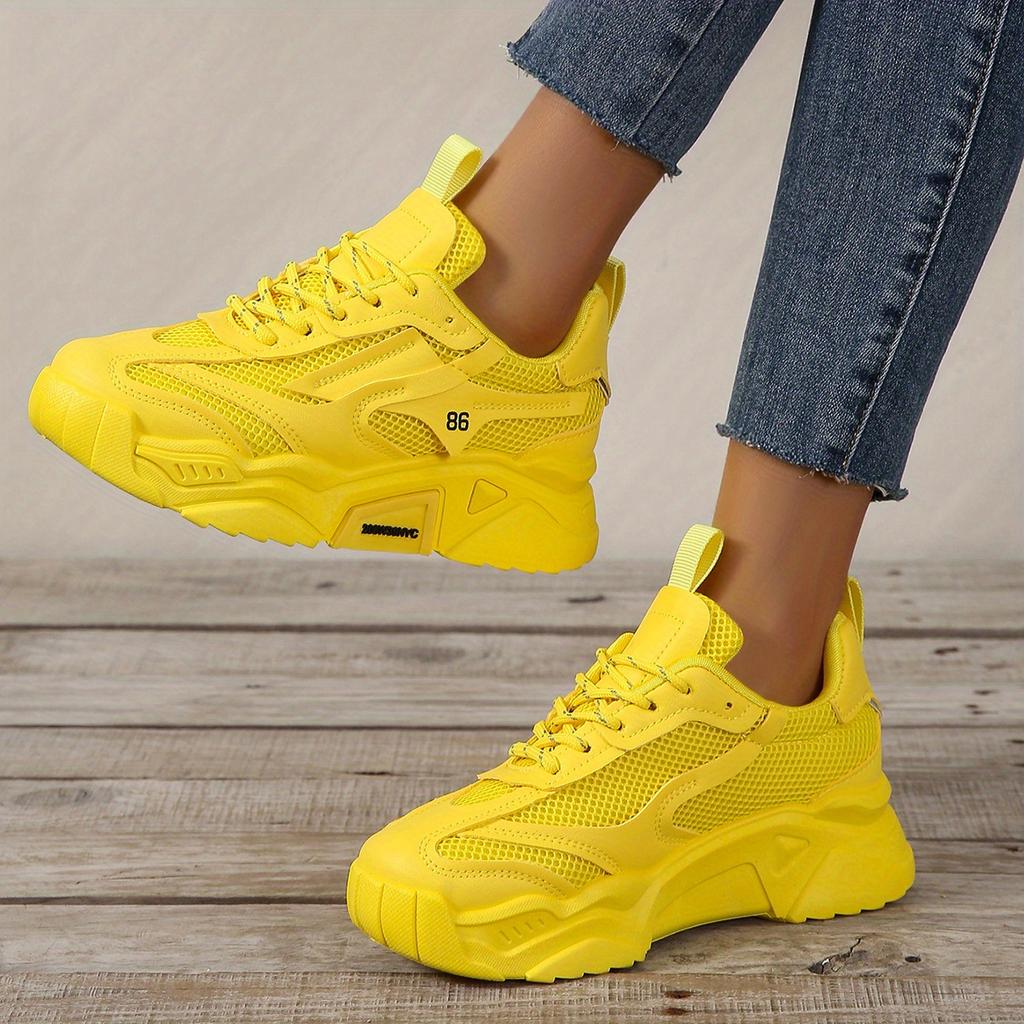 2025 Конфетный цвет Сетчатые Поп Обувь Женские Толстая Подошва Повседневные Кроссовки Сто Мягкая Подошва Дышащие Беговые Кроссовки