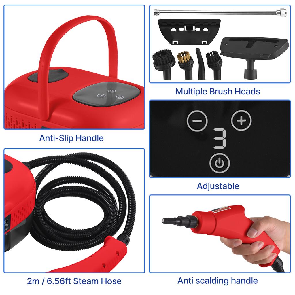 Ручной многофункциональный пароочиститель под давлением с 8 аксессуарами, сенсорным экраном Smart Touch Screen, 6 уровней