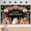 Happy Birthday Decoration Backdrop Pink Flower Balloons Gifts Cake Theme Bunting Flags Banner Birthday Party Decoration Supplies