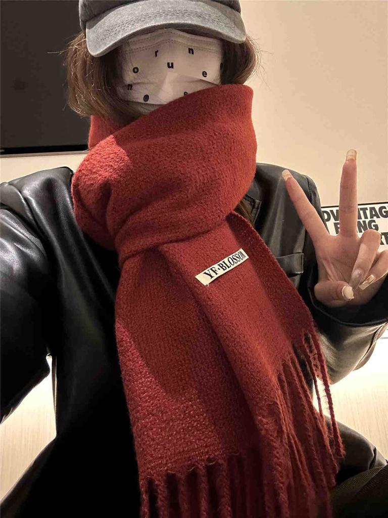 Double-Sided Scarf Female Warm And Cold Solid Color Knitted Couple Scarf Dual-Purpose Shawl