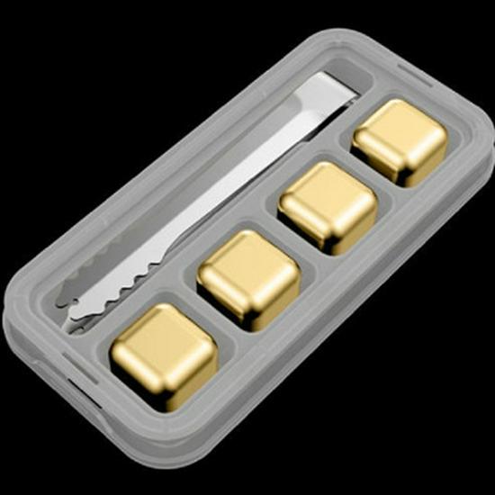 Набор кубиков льда для виски из нержавеющей стали с золотым покрытием - металлическая быстрозамораживающаяся сталь 304 для виски, вина и многого другого